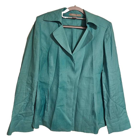 Ellen Tracy Womens Sz 12 Turquoise Blazer 100% Linen 3 buttons lightweight - Picture 1 of 8
